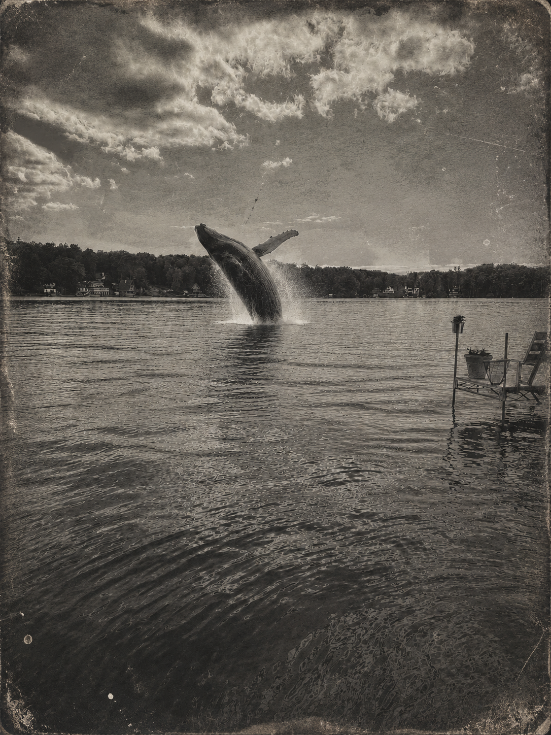 Folklore illustration of a whale-like blow in Crystal Lake
